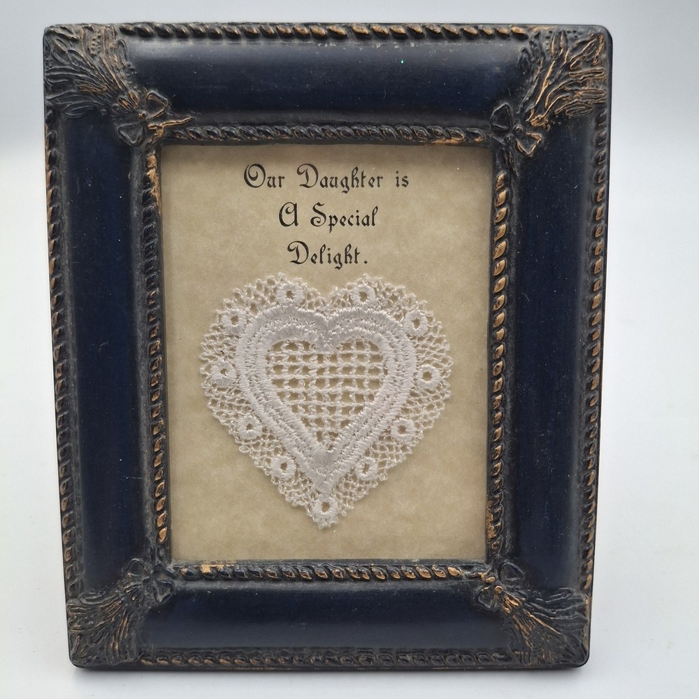 Vintage Framed "Our Daughter Is A Special Delight" Lace Heart Gift Office 4.5x4"